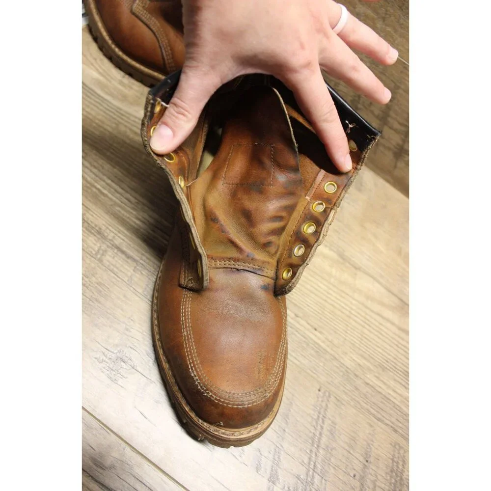 Safety and Supply co vintage men's brown leather moc toe 7 eye work‎ boots 6-6.5